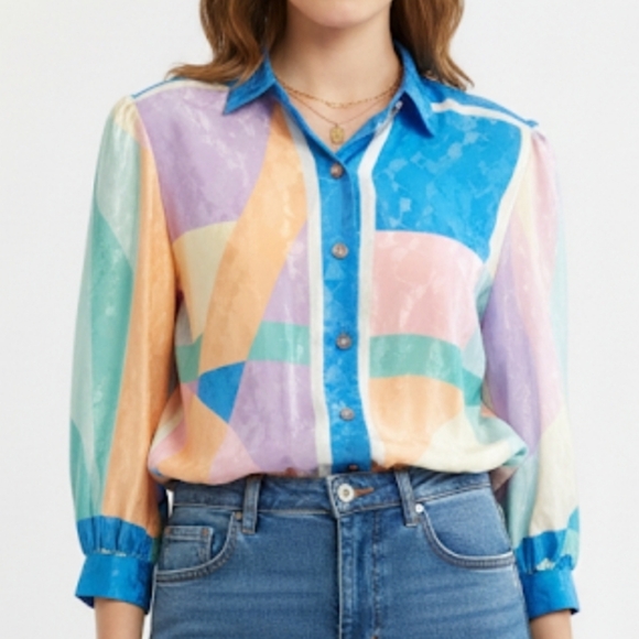 Parnes Feinstein Tops - Vintage Y2k Office Siren vibrant color blocking blouse top size 6